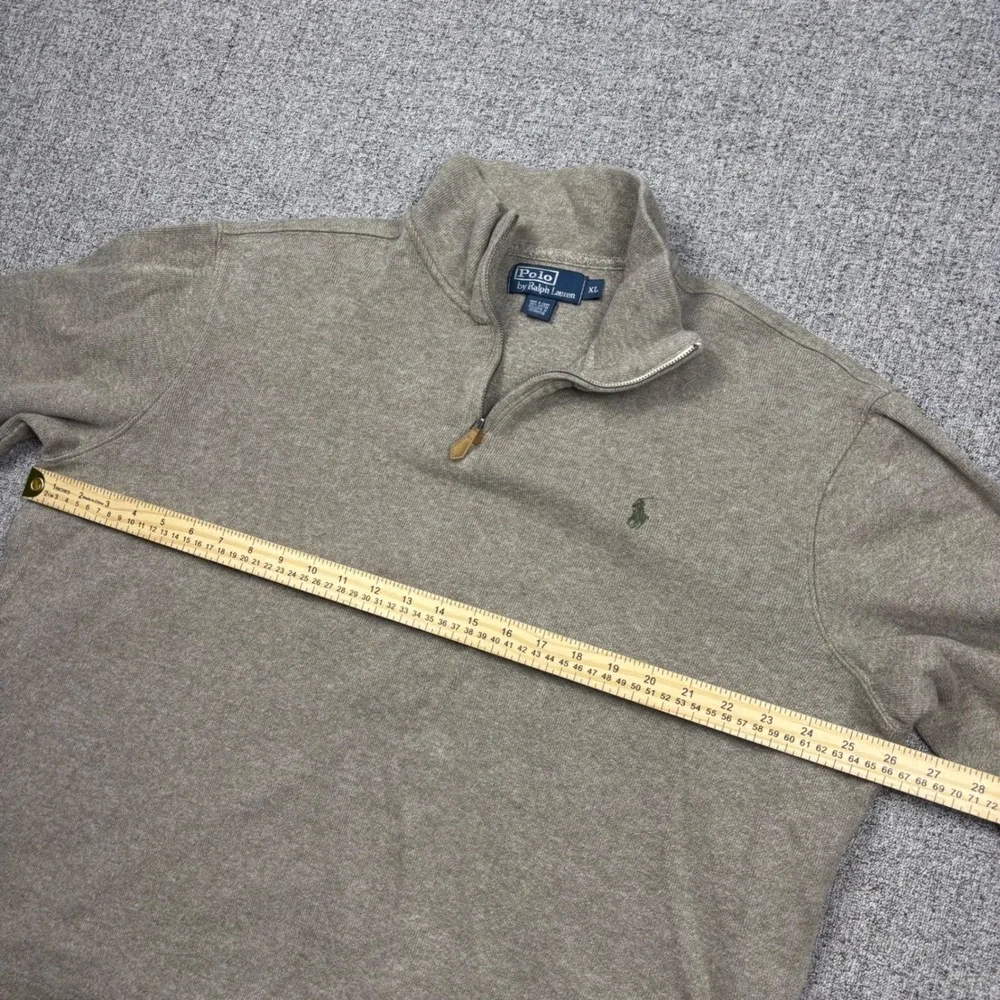 Polo Ralph Lauren Mens XL Quarter Zip Pullover Sweater Tan Cotton Heather Short